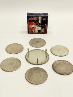 Sale Pamono Silver-Plated Coasters with Floral Decoration from Reader's Digest, 1980s, Set of 7