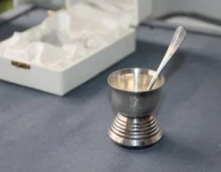 Clearance Pamono Silver-Plated Egg Cup and Spoon from St. Medard, France, 1970s, Set of 2
