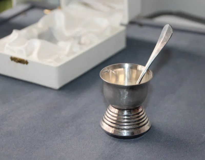 Clearance Pamono Silver-Plated Egg Cup and Spoon from St. Medard, France, 1970s, Set of 2