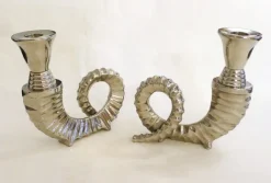Pamono Silver-Plated Rams Horn Candlesticks from Chapman House, 1970s, Set of 2> Candleholders