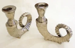 Pamono Silver-Plated Rams Horn Candlesticks from Chapman House, 1970s, Set of 2><noscript><img width=