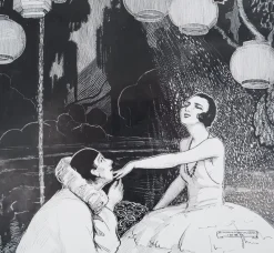 Pamono Simon Monnatte, Pierrot and Dancer in a Japanese Setting, 1923, Original Drawing> Art Deco|Work On Paper