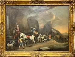Pamono Simon Van Douw, Hunting Scene with Falconer, 1600s, Painting> Old Masters
