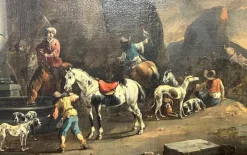 Pamono Simon Van Douw, Hunting Scene with Falconer, 1600s, Painting> Old Masters