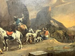 Pamono Simon Van Douw, Hunting Scene with Falconer, 1600s, Painting><noscript><img width=
