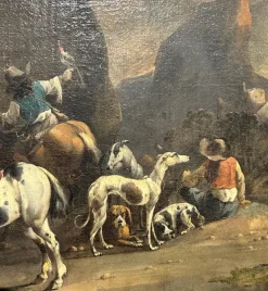 Pamono Simon Van Douw, Hunting Scene with Falconer, 1600s, Painting><noscript><img width=