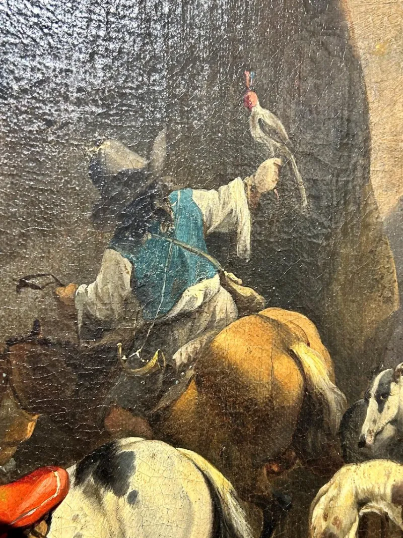 Pamono Simon Van Douw, Hunting Scene with Falconer, 1600s, Painting> Old Masters