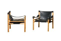 Best Pamono Sirocco Safari Lounge Chairs in Black Leather and Ash by Arne Norell for Arne Norell AB, Sweden, 1970s, Set of 2