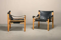 Best Pamono Sirocco Safari Lounge Chairs in Black Leather and Ash by Arne Norell for Arne Norell AB, Sweden, 1970s, Set of 2