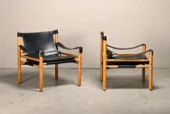 Best Pamono Sirocco Safari Lounge Chairs in Black Leather and Ash by Arne Norell for Arne Norell AB, Sweden, 1970s, Set of 2