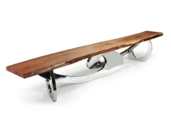 Pamono Sitz! Bench in Wood and Polished Stainless Steel by Barberini & Gunnell><noscript><img width=