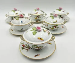 Pamono Six-Piece Set with Plates and Lids from Herend Rothchild, 1890s, Set of 6> Coffee & Tea Service