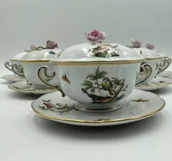 Pamono Six-Piece Set with Plates and Lids from Herend Rothchild, 1890s, Set of 6><noscript><img width=