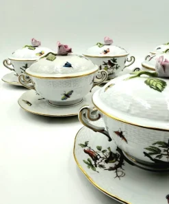 Pamono Six-Piece Set with Plates and Lids from Herend Rothchild, 1890s, Set of 6><noscript><img width=