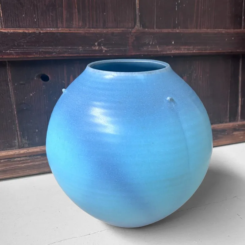 Online Pamono Sky-Blue Kōchi Glaze Ikebana Vase, 1980s