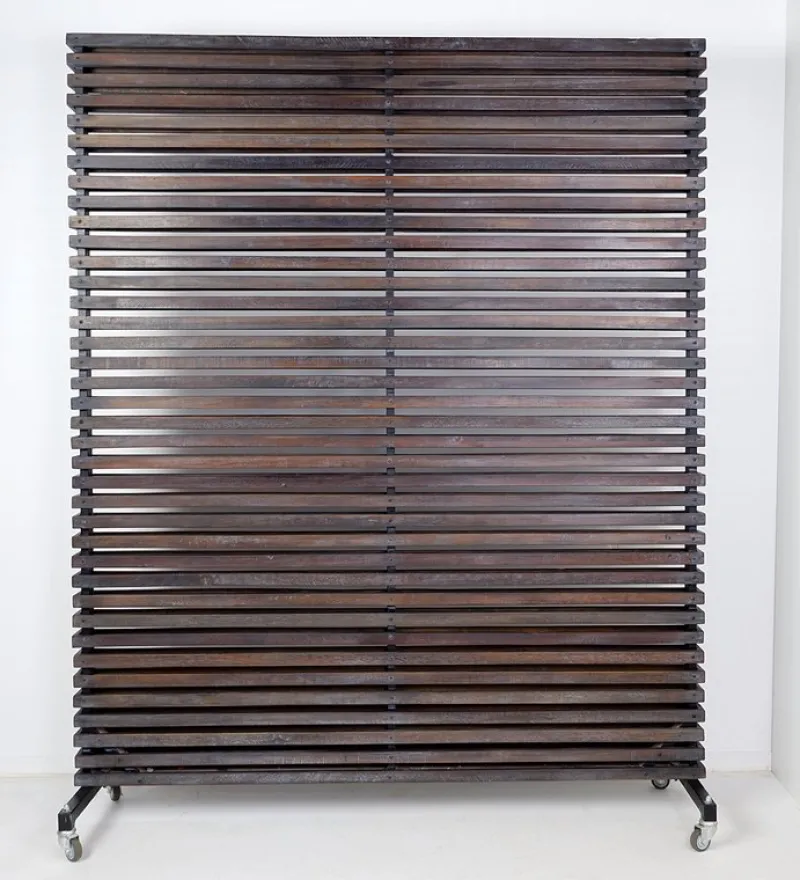 Clearance Pamono Slatted Wood Panel Room Divider with 10 Mobile Hooks