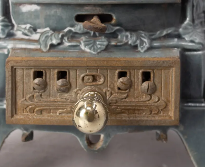Outlet Pamono Small Antique French Art Deco Blue Enamelled Coal Stove, 1890s