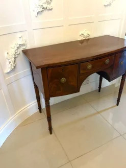 Pamono Small Antique George III Figured Mahogany Bow Front Sideboard, 1800s><noscript><img width=