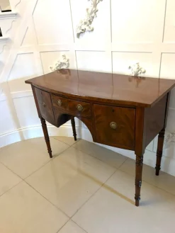 Pamono Small Antique George III Figured Mahogany Bow Front Sideboard, 1800s><noscript><img width=