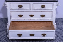 Discount Pamono Small Antique White Pine Chest of 4 Drawers with Marble Top and Mirror, Late 19th Century