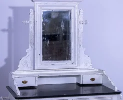 Discount Pamono Small Antique White Pine Chest of 4 Drawers with Marble Top and Mirror, Late 19th Century