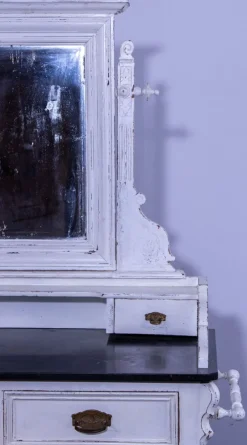 Discount Pamono Small Antique White Pine Chest of 4 Drawers with Marble Top and Mirror, Late 19th Century