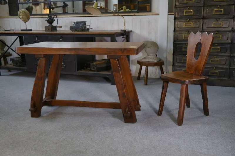 Online Pamono Small Brutalist Table Set with Bench, 1960s, Set of 2