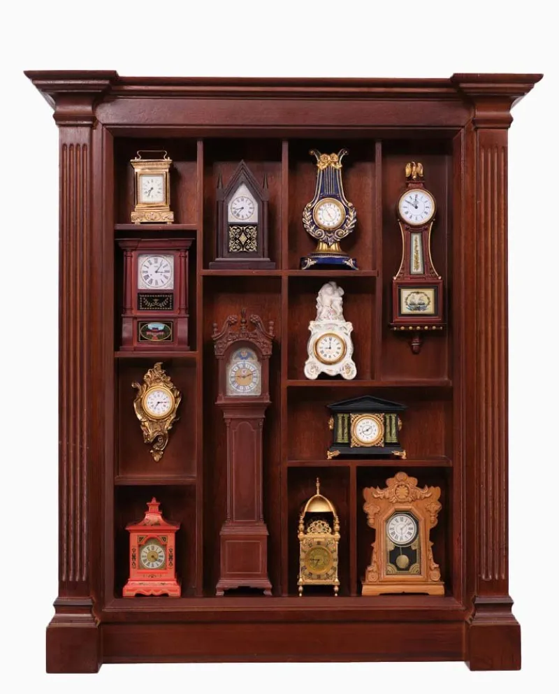 Pamono Small Franklin Mint Clocks with Wall Unit, 1980s, Set of 13> Clocks