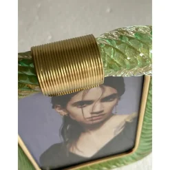 Pamono Small Green Torchon Picture Frame in Murano Glass and Brass by Simoeng><noscript><img width=