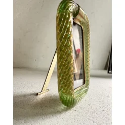 Pamono Small Green Torchon Picture Frame in Murano Glass and Brass by Simoeng><noscript><img width=