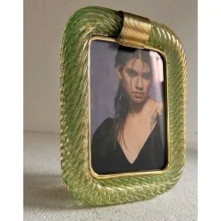 Pamono Small Green Torchon Picture Frame in Murano Glass and Brass by Simoeng><noscript><img width=