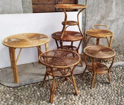 Pamono Small Italian Wicker Tables, 1950s, Set of 6