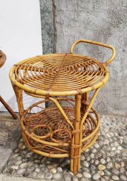 Pamono Small Italian Wicker Tables, 1950s, Set of 6