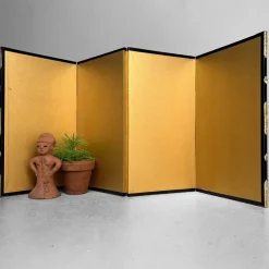 Pamono Small Japanese Byōbu Folding Screen in Gold Color, 1960s><noscript><img width=
