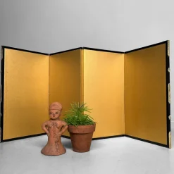 Pamono Small Japanese Byōbu Folding Screen in Gold Color, 1960s><noscript><img width=