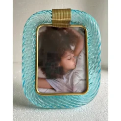 Outlet Pamono Small Light-Blue Torchon Picture Frame in Brass by Simoeng