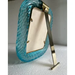Outlet Pamono Small Light-Blue Torchon Picture Frame in Brass by Simoeng