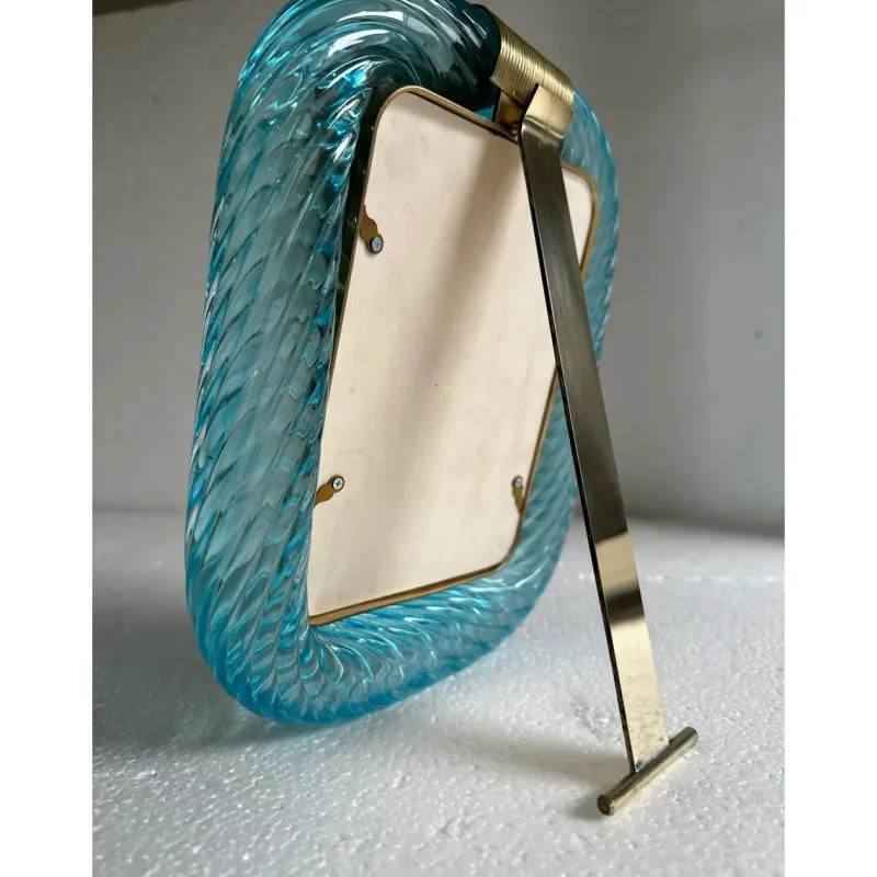Outlet Pamono Small Light-Blue Torchon Picture Frame in Brass by Simoeng