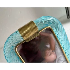 Outlet Pamono Small Light-Blue Torchon Picture Frame in Brass by Simoeng