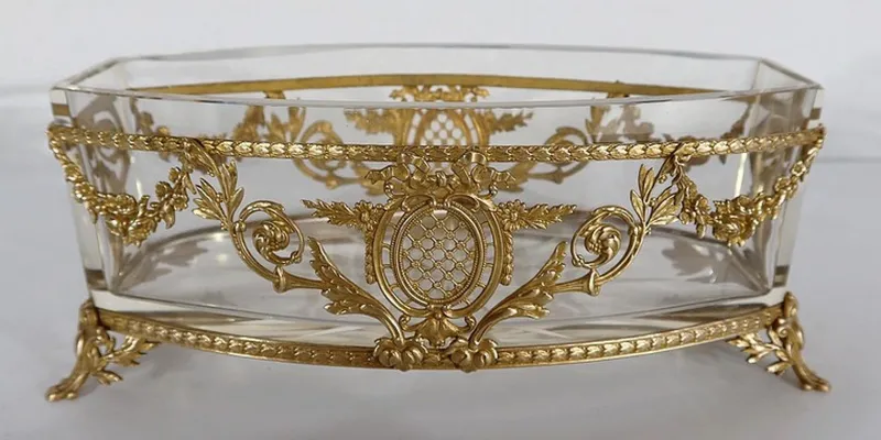 Pamono Small Louis XVI Style Glass and Brass Planter, 1900s> Garden Accessories