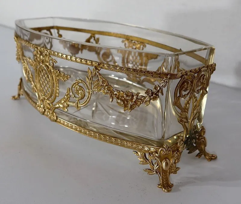 Pamono Small Louis XVI Style Glass and Brass Planter, 1900s> Garden Accessories