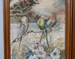 Best Pamono Small Painted Silk & Solid Walnut Screen, 1900