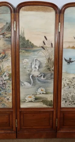 Best Pamono Small Painted Silk & Solid Walnut Screen, 1900