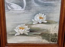 Best Pamono Small Painted Silk & Solid Walnut Screen, 1900