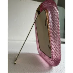Pamono Small Pink Torchon Picture Frame in Murano Glass and Brass by Simoeng><noscript><img width=