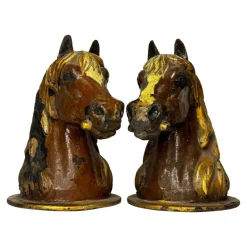 Pamono Small Scottish Victorian Heavy Cast-Iron Horse Head Gatepost Sculptures, Set of 2> Sculpture