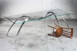 Pamono Small Spider Classic Dining Table in Glass and Steel by Barberini & Gunnell><noscript><img width=