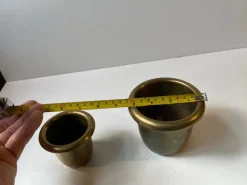 Pamono Small Swedish Grace Hammered Brass Planters, 1940s, Set of 2><noscript><img width=
