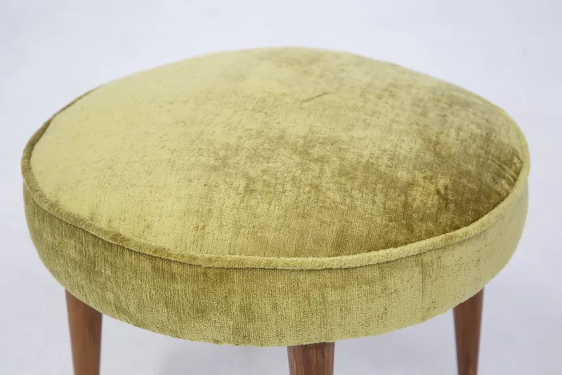 New Pamono Small Vintage Wooden Armchairs & Pouf in Purple and Green Velvet, Set of 3