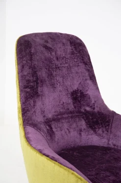 New Pamono Small Vintage Wooden Armchairs & Pouf in Purple and Green Velvet, Set of 3